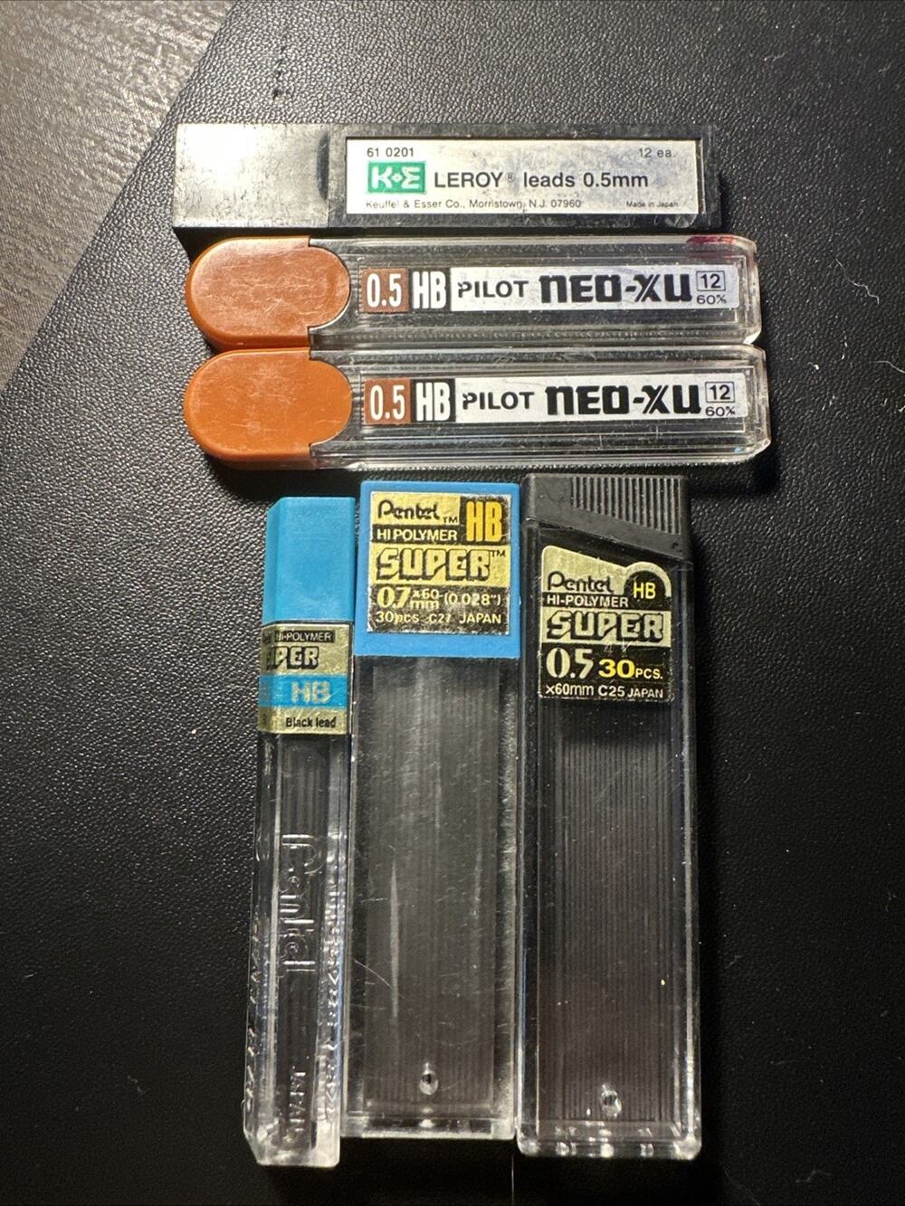 Lot of Assorted Mechanical Pencil Lead Containers: Pentel, Neo XU, Leroy